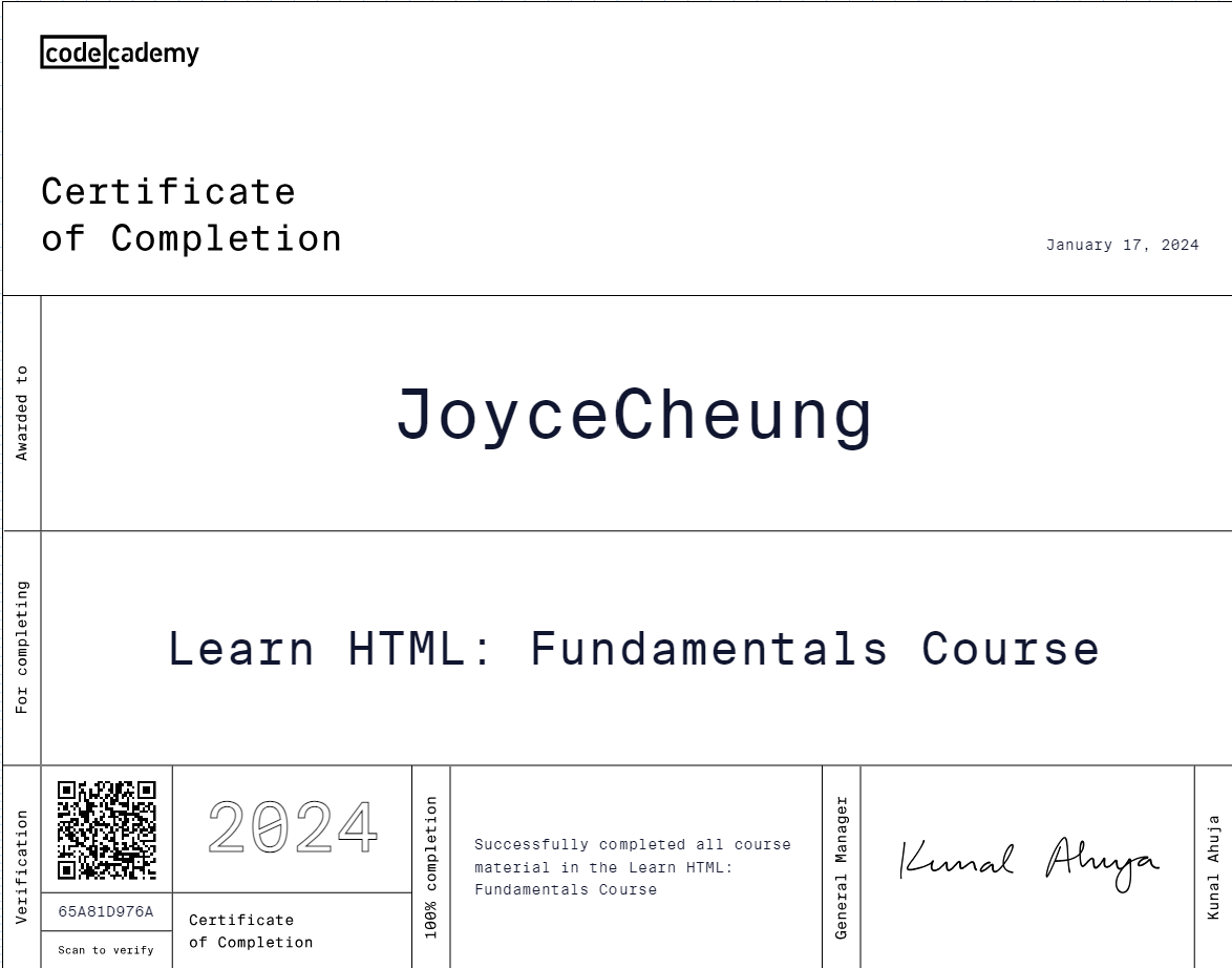HTML5 fundamental certificate