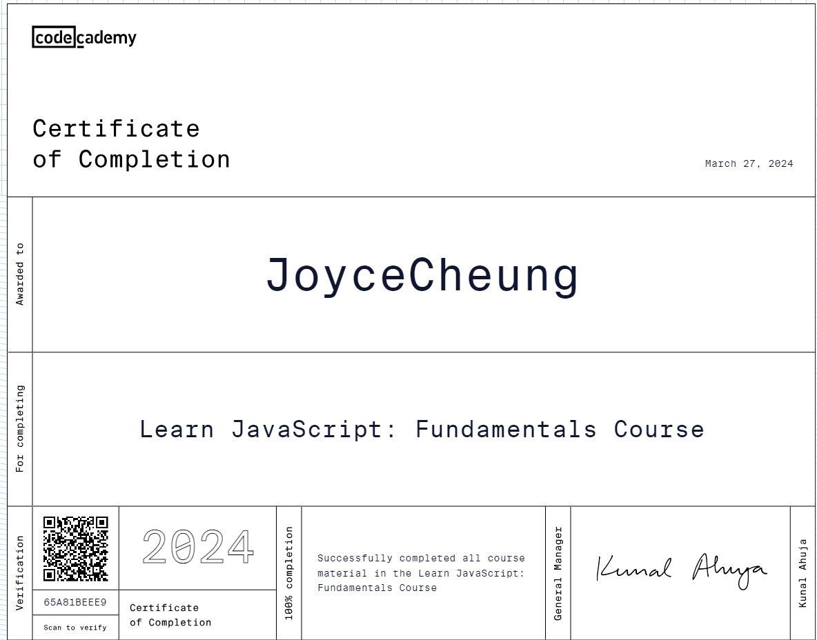 JavaScript fundamental certificate