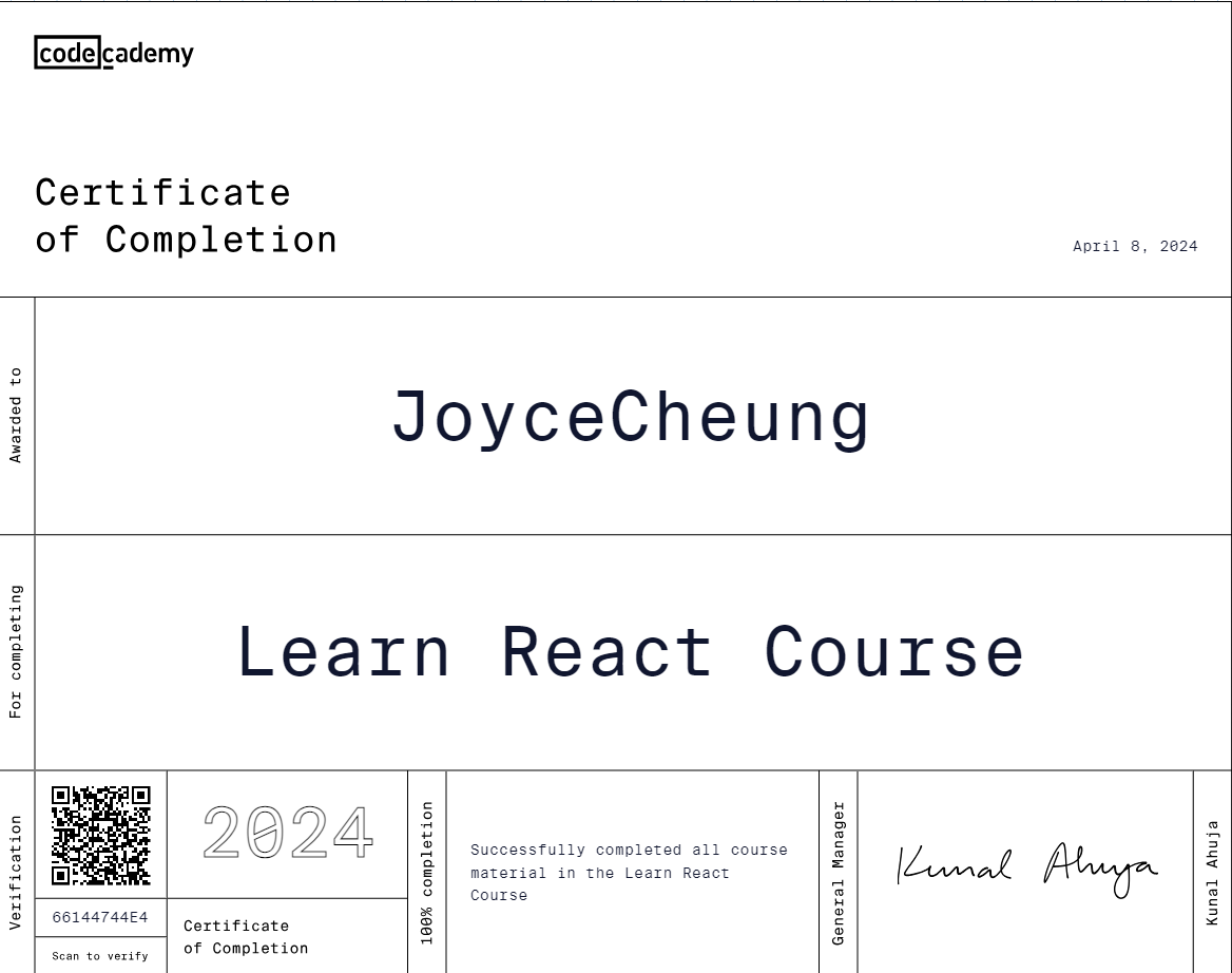 React Course certificate